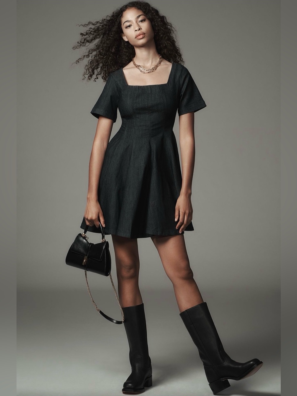 Anthropologie Fit-and-Flare Denim Dress
